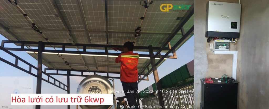 Hệ thống điện mặt trời hòa lưới có lưu trữ 5kwp – 2 bình lưu lithium 48V-100AH
